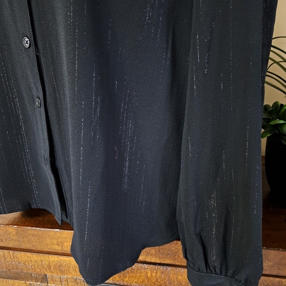 DKNY Women's Lurex Blouse Black Long Sleeve Ruffle Top Medium NWOT - Picture 9 of 12